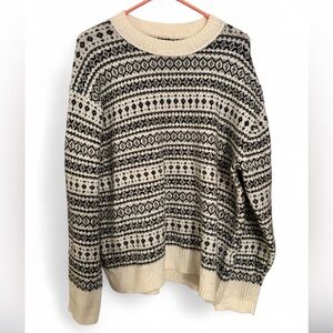 American Eagle Whoa So Soft Black & White Fair Isle Crew Neck Sweater Size Small